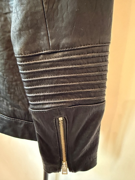 Zadig & Voltaire Black Leather Biker Jacket with Signature Skull/Graphic Back (S - Picture 3 of 4